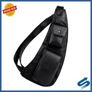 Leather Crossbody Backpack Sling Bag for Men Business Use